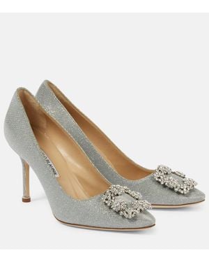 Manolo Blahnik Hangisi 90 Glitter Pump - White