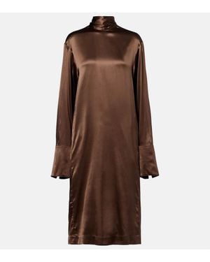 Dries Van Noten Midikleid Aus Satin - Braun