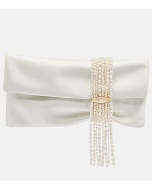 Jimmy Choo Clutch Zandra De Saten Adornado - Blanco