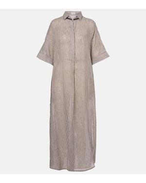 Brunello Cucinelli Striped Linen And Silk Shirt Dress - Natural