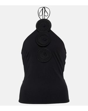 Magda Butrym Floral-Applique Halterneck Top - Black