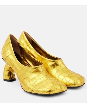 Dries Van Noten 75 Metallic Leather Court Shoes - Yellow