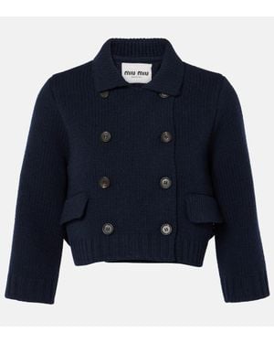 Miu Miu Double-Breasted Cropped Wool Coat - Blue