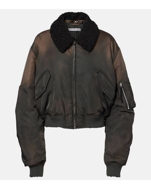 Acne Studios Cropped Faux Fur-trimmed Bomber Jacket - Black