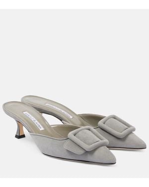 Manolo Blahnik Mules Maysale 50 Aus Veloursleder - Grau
