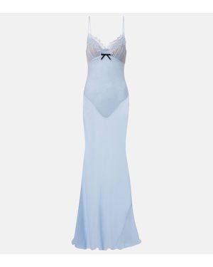 Self-Portrait Strappy Lace-Trimmed Georgette Gown - Blue