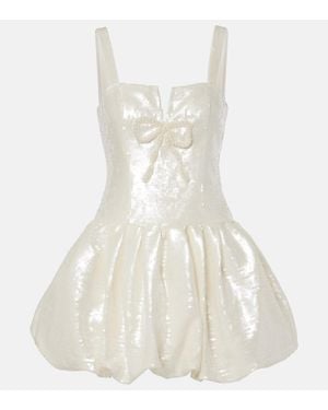 Self-Portrait Bridal Bow-Detail Sequined Minidress - White