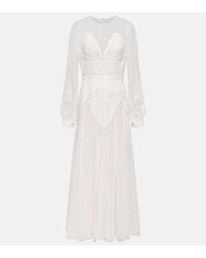 Elie Saab Lace-Trimmed Midi Dress - White