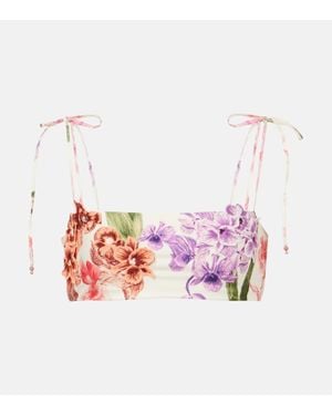 Agua Bendita Floral-Applique Bikini Top - Pink