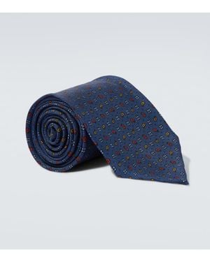 Rubinacci Printed Silk Satin Tie - Blue