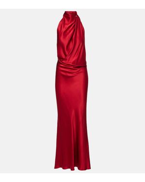 The Sei Draped Halterneck Silk Satin Gown - Red