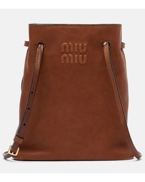 Miu Miu Logo Leather Crossbody Bag - Brown