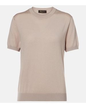 Loro Piana Pullover Sottile Aus Wolle, Seide Und Kaschmir - Natur
