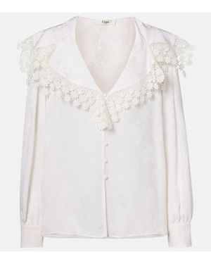 Chloé Lace-Trimmed Floral Jacquard Silk Blouse - White