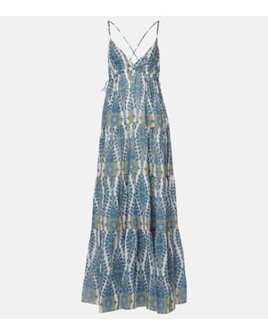 Etro Printed Tiered Cotton And Silk Maxi Dress - Blue