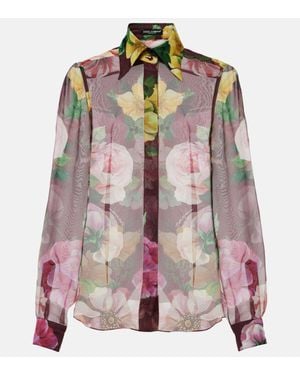 Dolce & Gabbana Printed Silk Chiffon Blouse - Pink