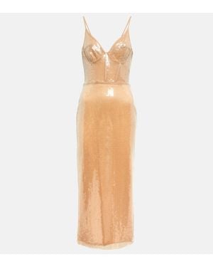 David Koma Sequined Midi Dress - Natural
