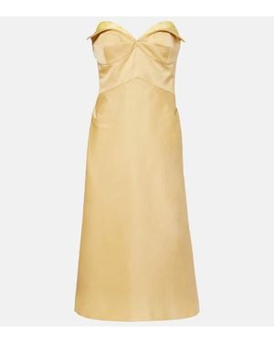 McQueen Strapless Satin Midi Dress - Yellow