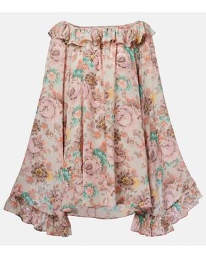 Chloé Bouquet-Printed Organic Silk Crepe De Chine Mini Cape Dress - Pink