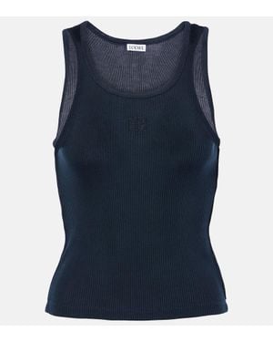Loewe Anagram Ribbed-Knit Silk Jersey Tank Top - Blue
