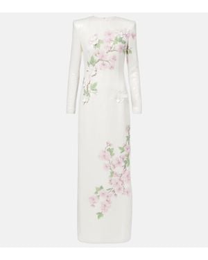 Oscar de la Renta Bestickte Robe Aus Jersey Mit Pailletten - Weiß