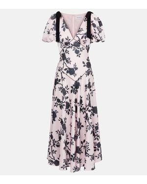 Self-Portrait Floral Bow-Detail Satin Midi Dress - White