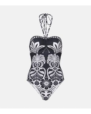 FARM Rio Costume Intero Flowers Leopards - Bianco