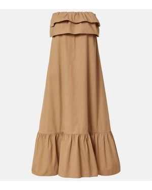 Saint Laurent Strapless Ruffled Cotton Maxi Dress - Natural