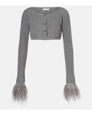 Blumarine Cropped Ribbed-Knit Wool Cardigan - Grey