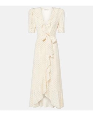Alessandra Rich Polka Dot Silk Wrap Dress - Natural