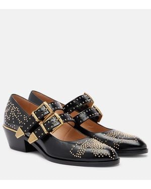 Chloé Susanna 40 Studded Leather Mary Jane Court Shoes - Black