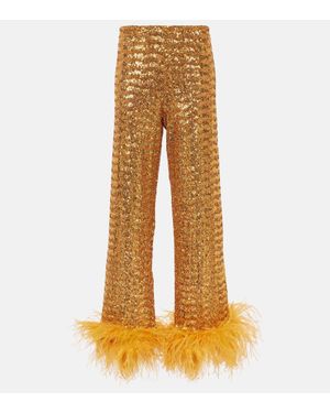 Oséree Pantaloni Paillettes Plumage Con Piume - Arancione