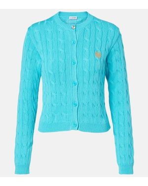 Loewe Anagram Cable-Knit Cotton Cardigan - Blue