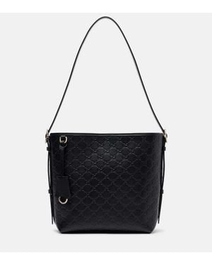 Gucci Emblem Medium Leather Tote Bag - Black
