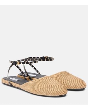 Alaïa Slingback-Ballerinas Aus Raffiabast Mit Leder - Natur