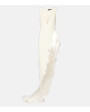 David Koma Fringed Asymmetric Cady Gown - White