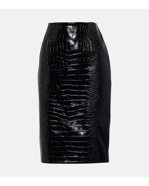 Versace Croc-Effect Leather Pencil Skirt - Black
