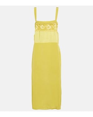 Maison Margiela Lace-Trimmed Silk-Blend Midi Dress - Yellow