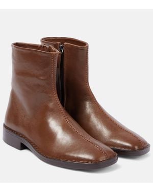 Lemaire Piped Zipped Leather Ankle Boots - Brown