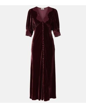 RIXO London Simone Lace-Trimmed Velvet Midi Dress - Purple
