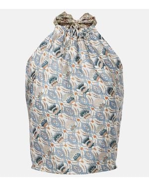 Loro Piana Annet Printed Halterneck Silk Top - Gray
