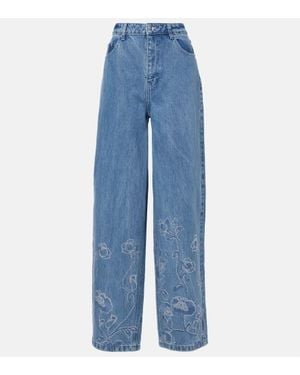 ROTATE BIRGER CHRISTENSEN Jeans Anchos Con Adornos Florales - Azul