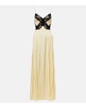 Self-Portrait Maxikleid Aus Satin Mit Spitze - Mettallic