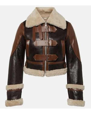 Blumarine Lederjacke Mit Shearling - Braun