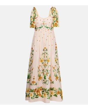 FARM Rio Floral Cotton-Blend Midi Dress - Metallic
