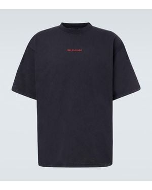 Balenciaga Logo Cotton Jersey T-Shirt - Blue