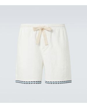 Commas Frequency Embroidered Linen Shorts - White