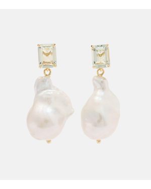 Mateo 14Kt Drop Earrings With Amethysts And Baroque Pearls - White