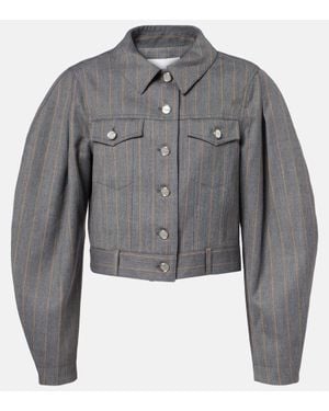 Ganni Giacca Cropped Gessata - Grigio