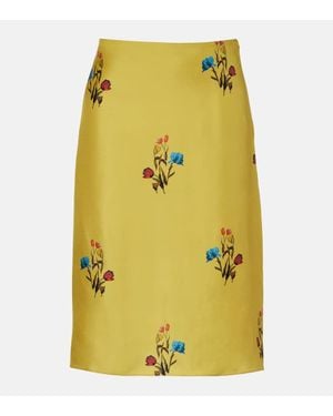 Marni Floral Silk Midi Skirt - Yellow